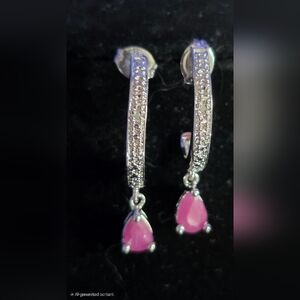 Elegant Silver and Pink Ruby Drop Earrings